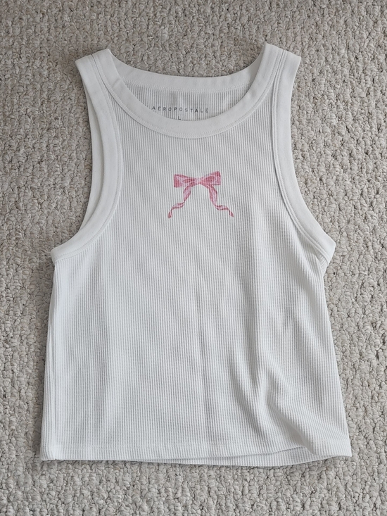 Aeropostale Tops - Aeropostale White Ribbed Tank with Pink Bow Graphic